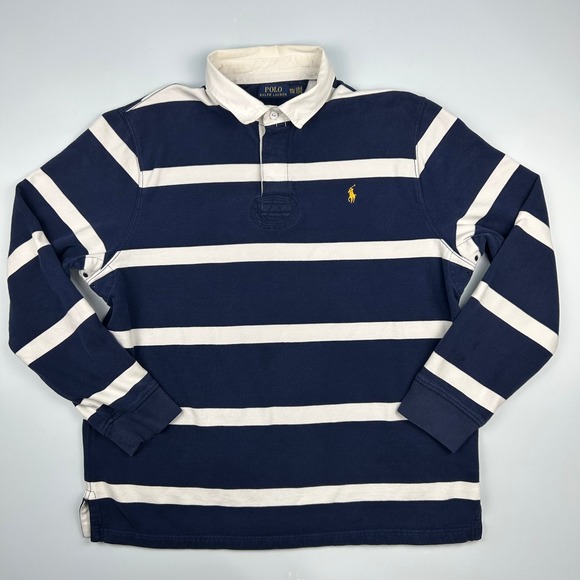 Polo Ralph Lauren Other - Polo Ralph Lauren Rugby Shirt Mens XXL Navy Blue White Striped Long Sleeve Pony